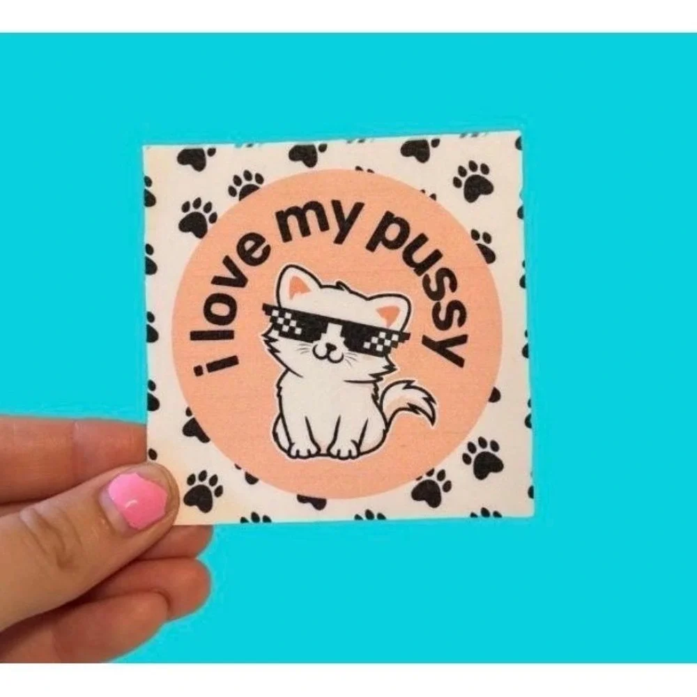 I Love My Cat Sticker White Kitty with Sunglasses Paw Print Border Decal